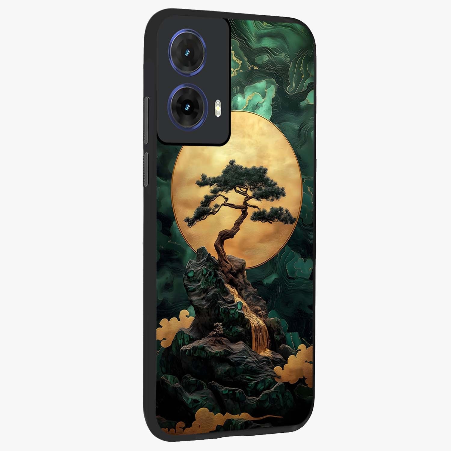 Zen Moon Rise Glass Case upright view showcasing serene moon artwork with tranquil night theme.