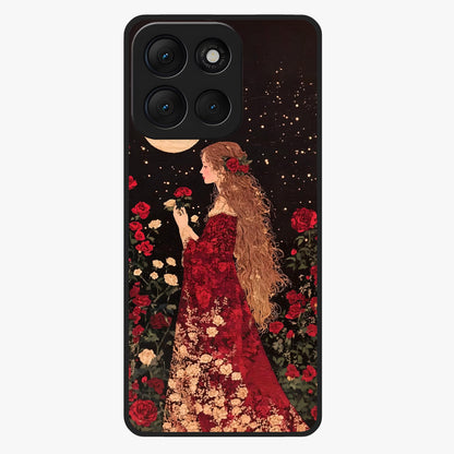 Crimson Dreams Glass Case showing flat back view with dreamy crimson artwork and glossy glass finish.