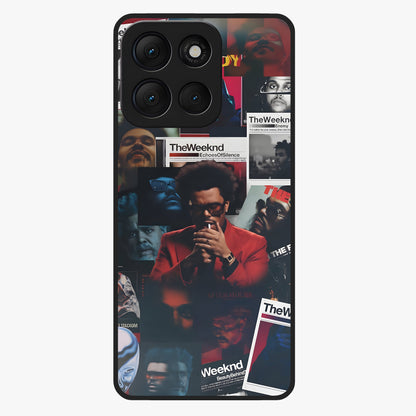 The Weeknd Glass Case showing flat back view with music inspired artistic portrait artwork and glossy glass finish.