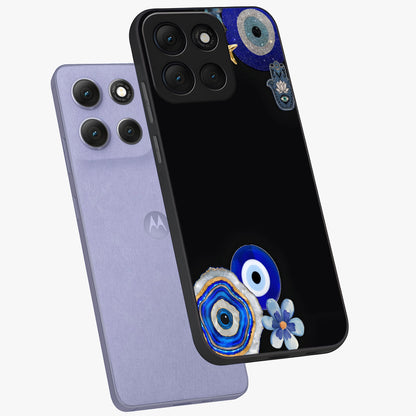 Aesthetic Blue Evil Eye Glass Case displayed in angled mockup highlighting blue evil eye symbol and spiritual aesthetic design.