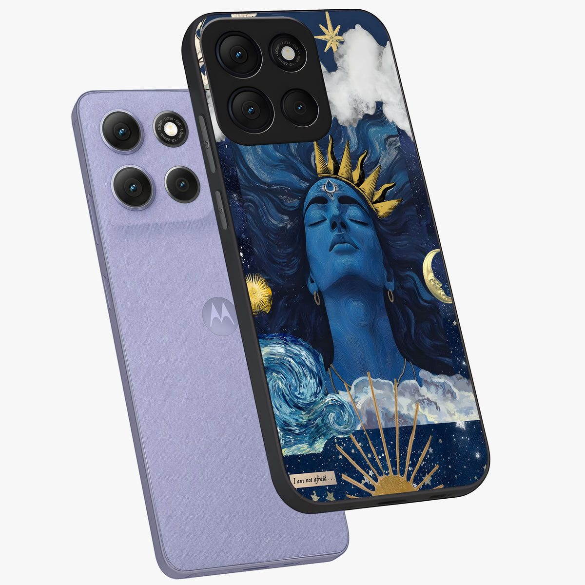 Aesthetic Lord Shiva Glass Case displayed in angled mockup highlighting spiritual Shiva illustration and sacred aesthetic design.