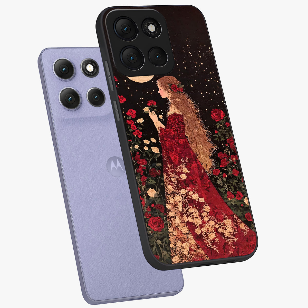Crimson Dreams Glass Case displayed in angled mockup highlighting soft crimson aesthetic design with artistic theme.