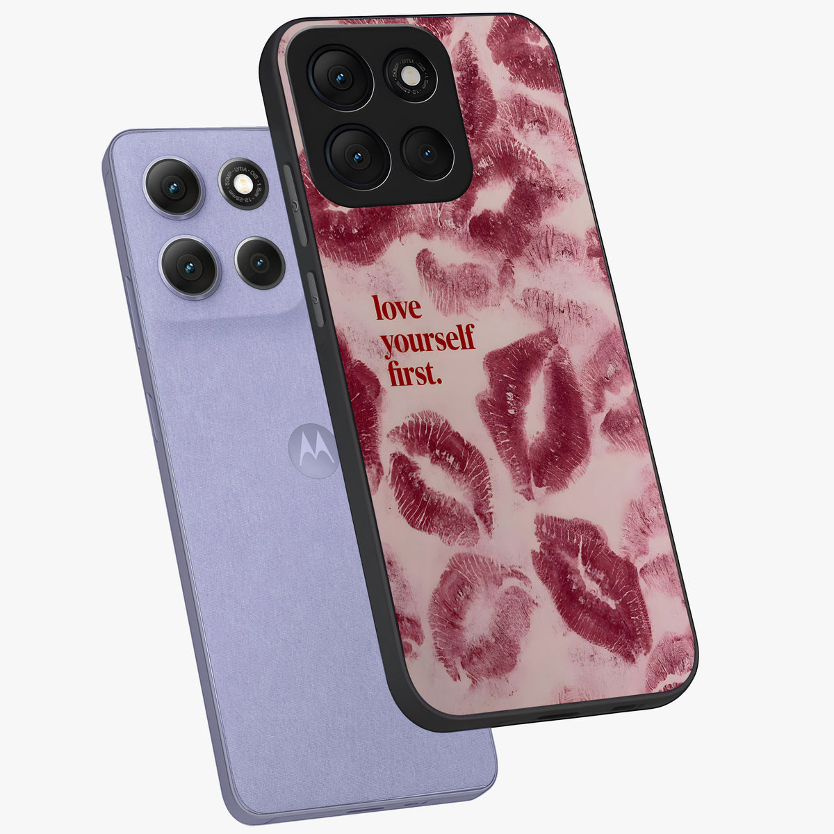 Crimson Kiss Love Glass Case displayed in angled mockup highlighting bold love inspired design with modern aesthetic style.
