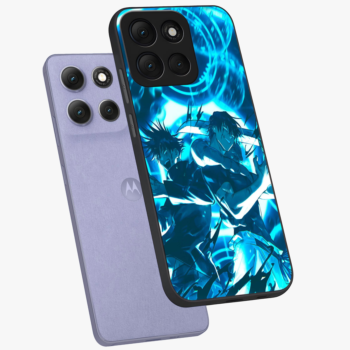 Cursed Energy Clash Glass Case displayed in angled mockup highlighting powerful battle inspired graphic with anime style aesthetic.