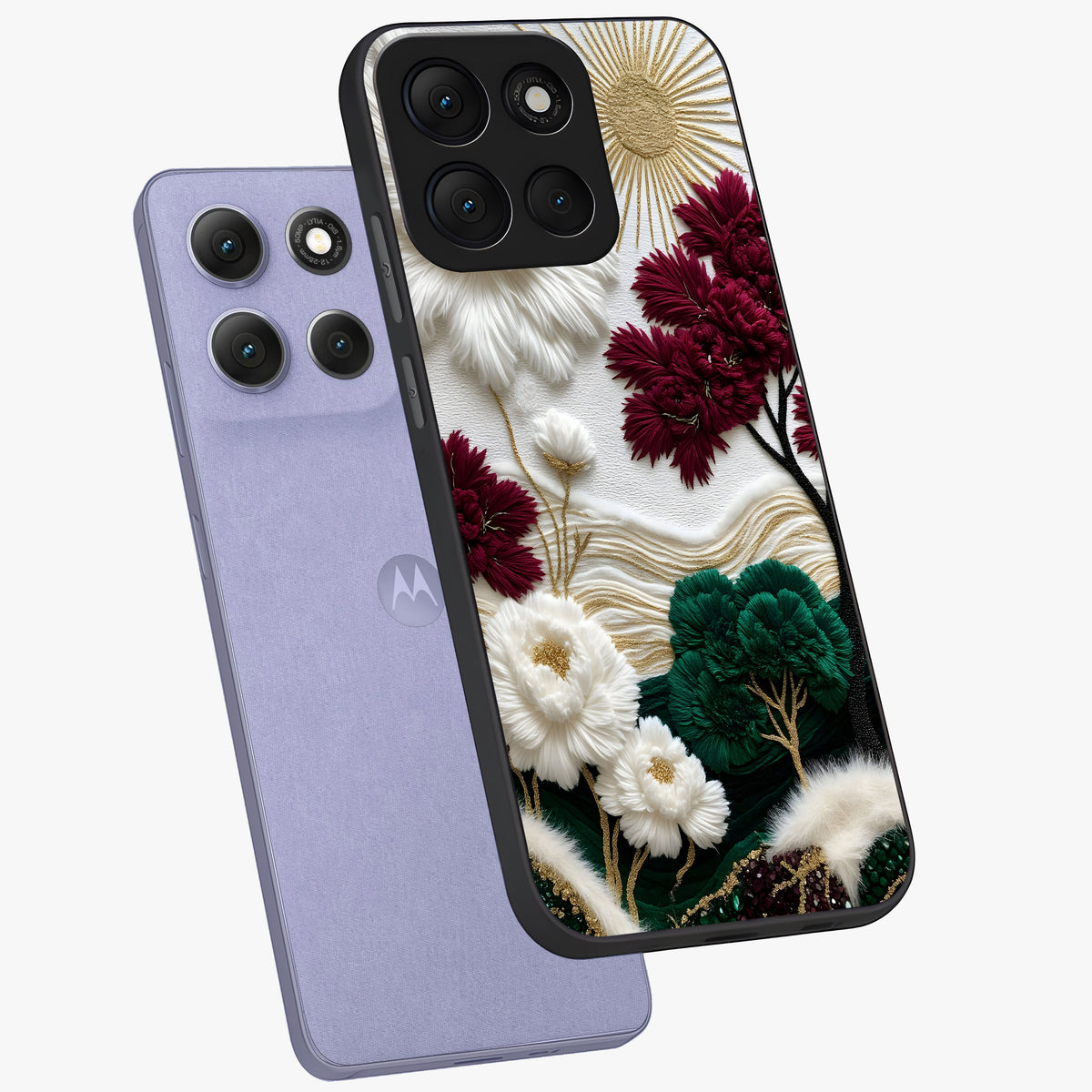 Radiant Bloom Elegance Glass Case displayed in angled mockup highlighting graceful floral design with radiant aesthetic style.