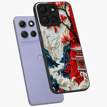 Whispers Of Sakura Waves Glass Case displayed in angled mockup highlighting flowing sakura design with soft floral aesthetic.