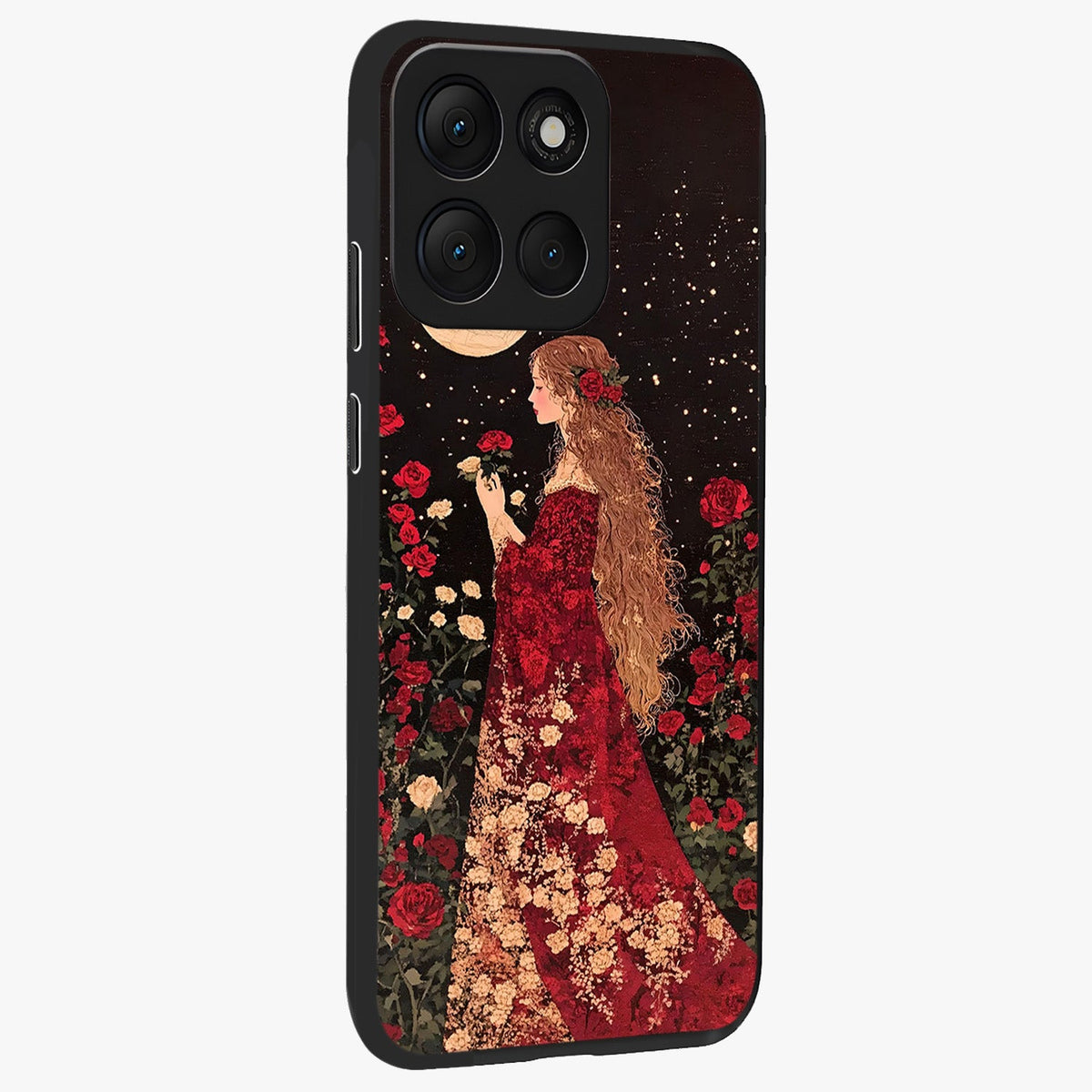 Crimson Dreams Glass Case upright view showcasing dreamy red toned artwork with modern aesthetic style.