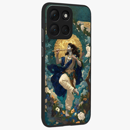Divine Krishna Art Glass Case upright view showcasing divine Krishna artwork with sacred artistic theme.