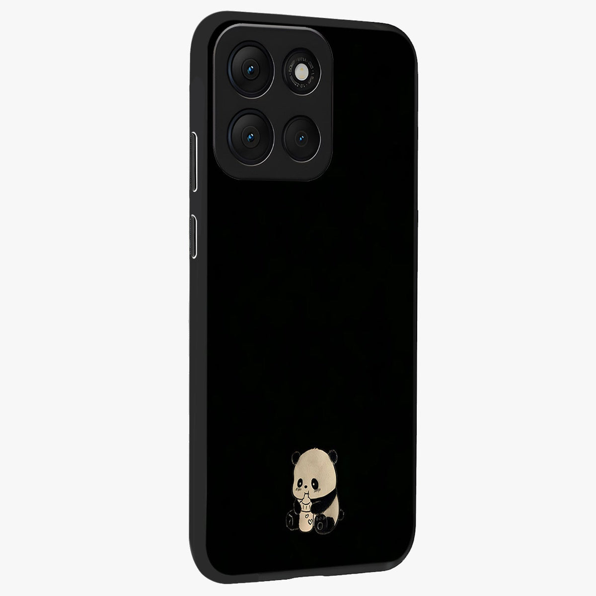 Midnight Panda Love Glass Case upright view showcasing charming panda artwork with playful romantic theme.