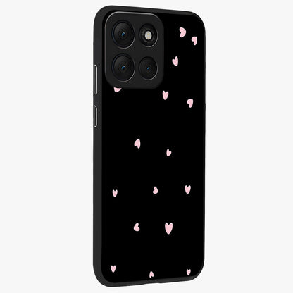 Pink Love Drops Glass Case upright view showcasing charming heart drop artwork with romantic playful theme.