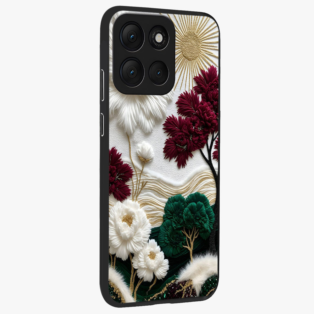Radiant Bloom Elegance Glass Case upright view showcasing decorative flower artwork with refined botanical theme.