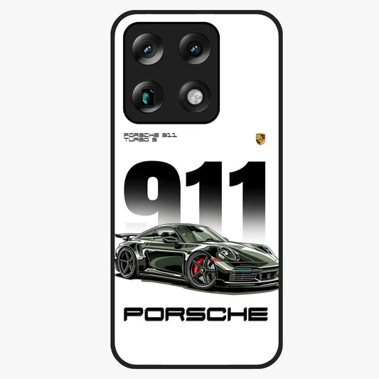 911 Turbo Dominance Glass Case showing clean flat back view with bold 911 sports car artwork and glossy glass finish.