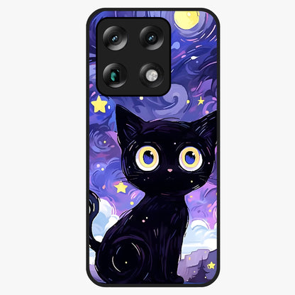 Abstract Cat Art Glass Case showing flat back view with artistic cat illustration and glossy glass finish.