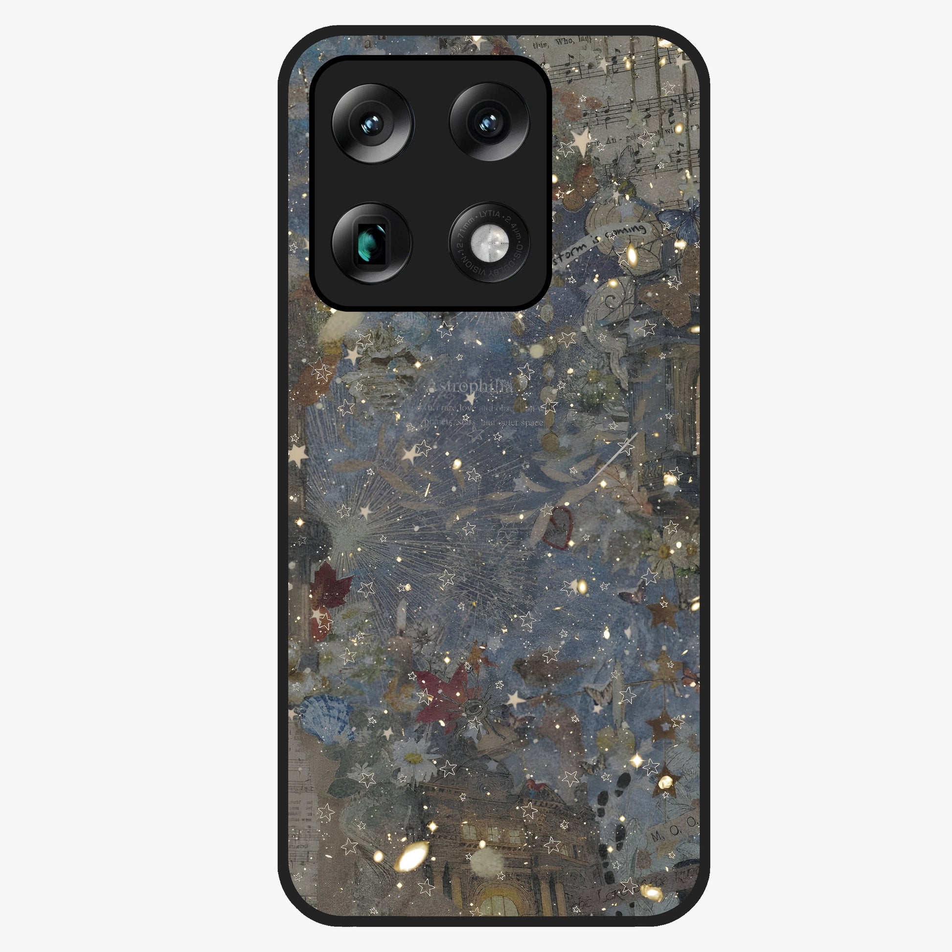 Aesthetic Astrolophia Glass Case showing flat back view with dreamy aesthetic design and glossy glass finish.