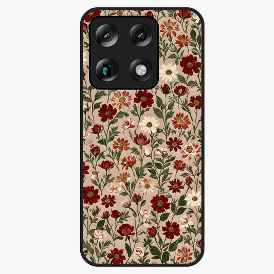 Biege Flower With Leaf Glass Case showing flat back view with soft beige floral artwork and glossy glass finish.