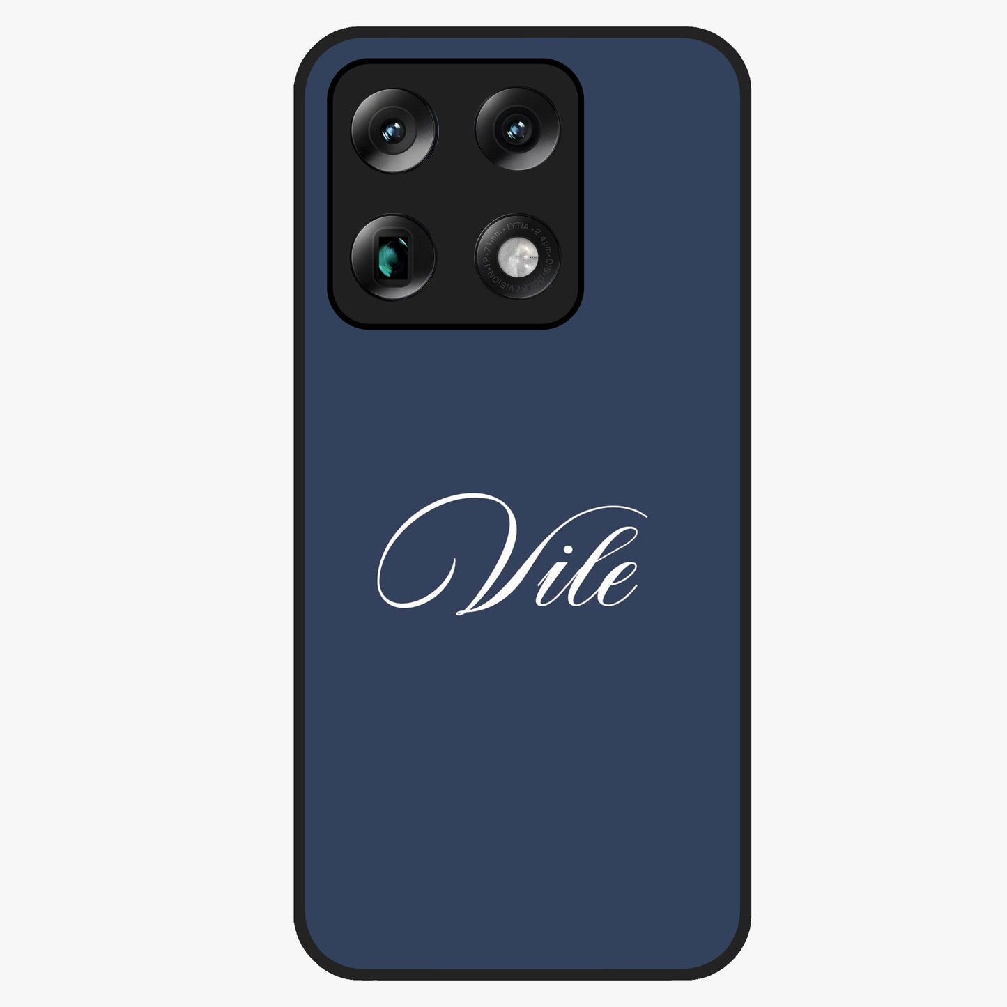 Blue Background Personalized Custom Name Glass Case showing flat back view with minimal blue background and custom name design.