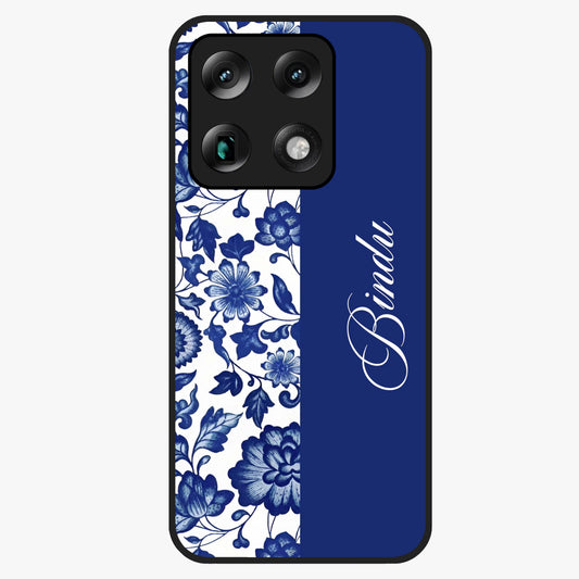Blue Vintage Floral Pattern Glass Case upright view showcasing timeless floral illustration with vintage inspired style.