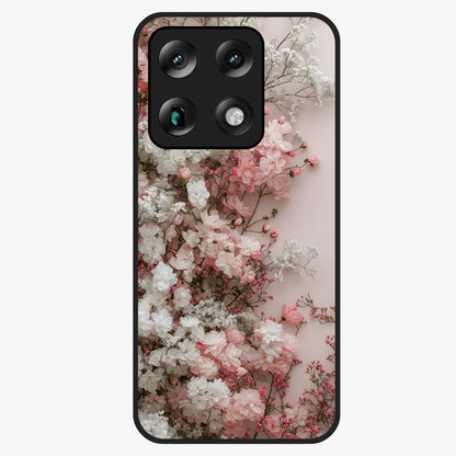Blush Blossom Cloud Glass Case showing flat back view with dreamy blush cloud blossom artwork and glossy glass finish.