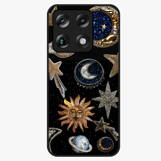 Celestial Gem Constellations Glass Case showing flat back view with sparkling constellation artwork and glossy glass finish.