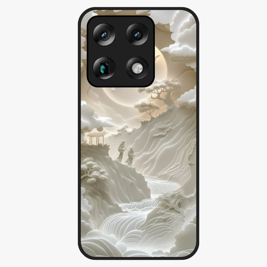 Celestial Origami Glass Case showing flat back view with artistic origami inspired celestial artwork and glossy glass finish.