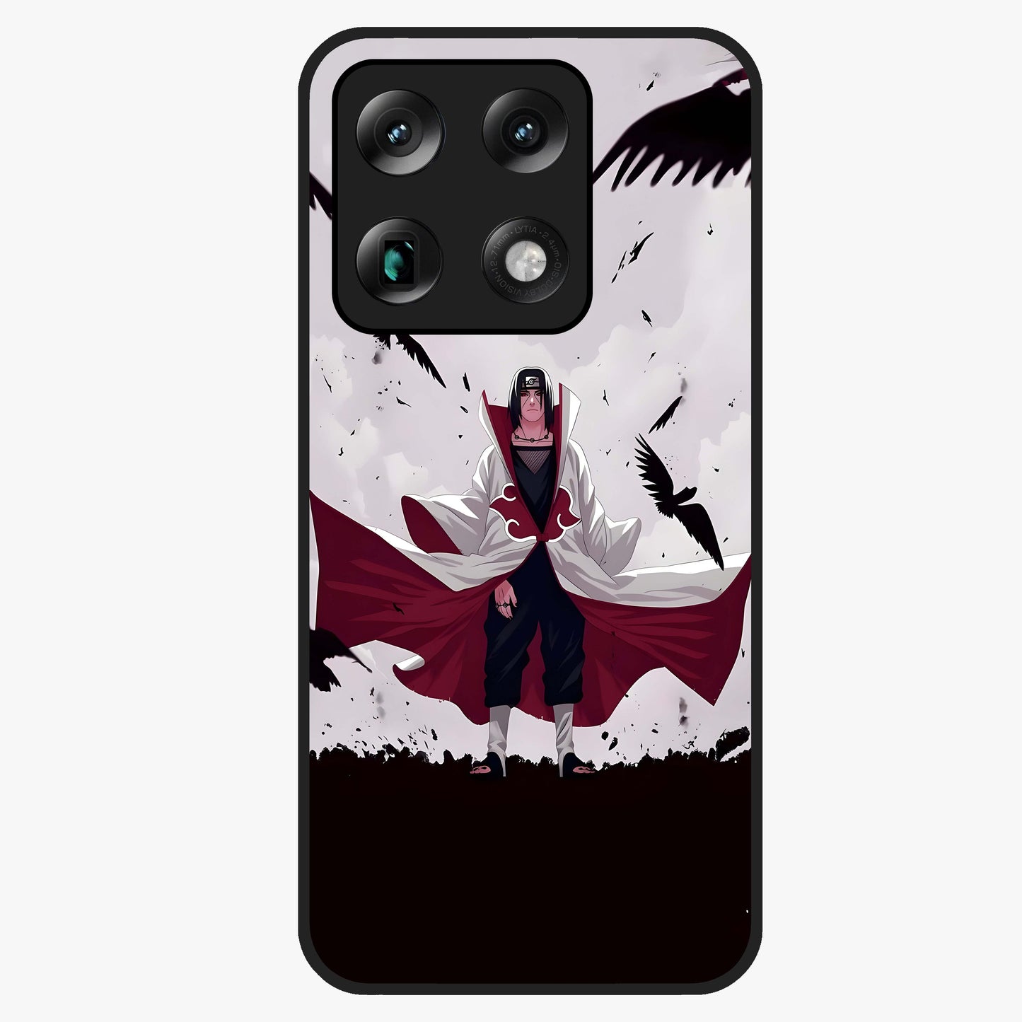 Crimson Crow Ascension Glass Case showing flat back view with mystical crow artwork and glossy glass finish.