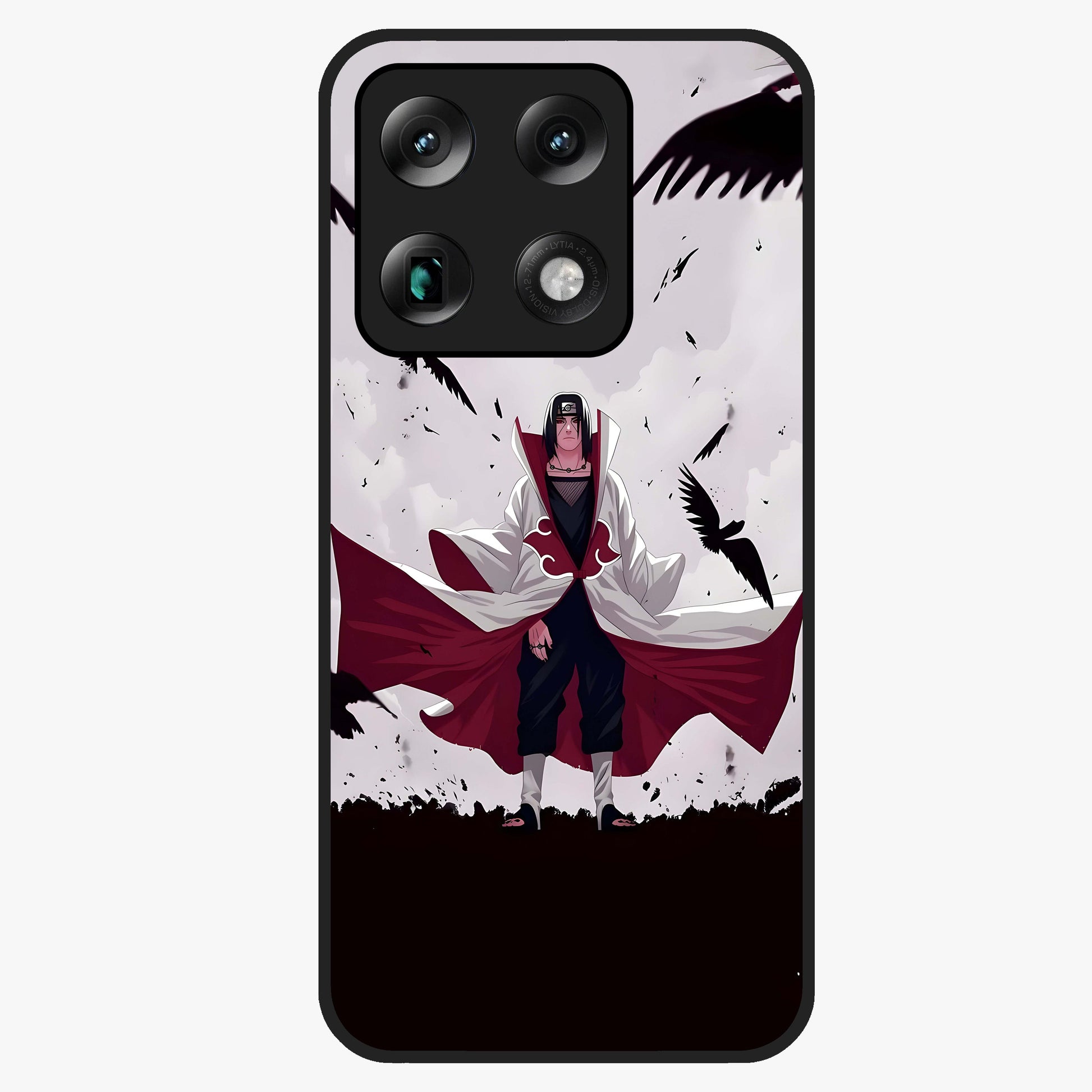 Crimson Crow Ascension Glass Case showing flat back view with mystical crow artwork and glossy glass finish.