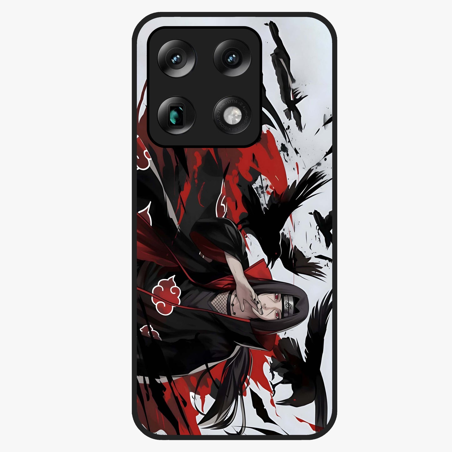 Crimson Crow Illusion Glass Case showing flat back view with artistic crow illusion artwork and glossy glass finish.