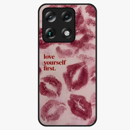Crimson Kiss Love Glass Case showing flat back view with romantic crimson themed artwork and glossy glass finish.
