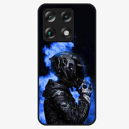 Cyber Sentinel Protocol Glass Case showing flat back view with futuristic cyber themed artwork and glossy glass finish.
