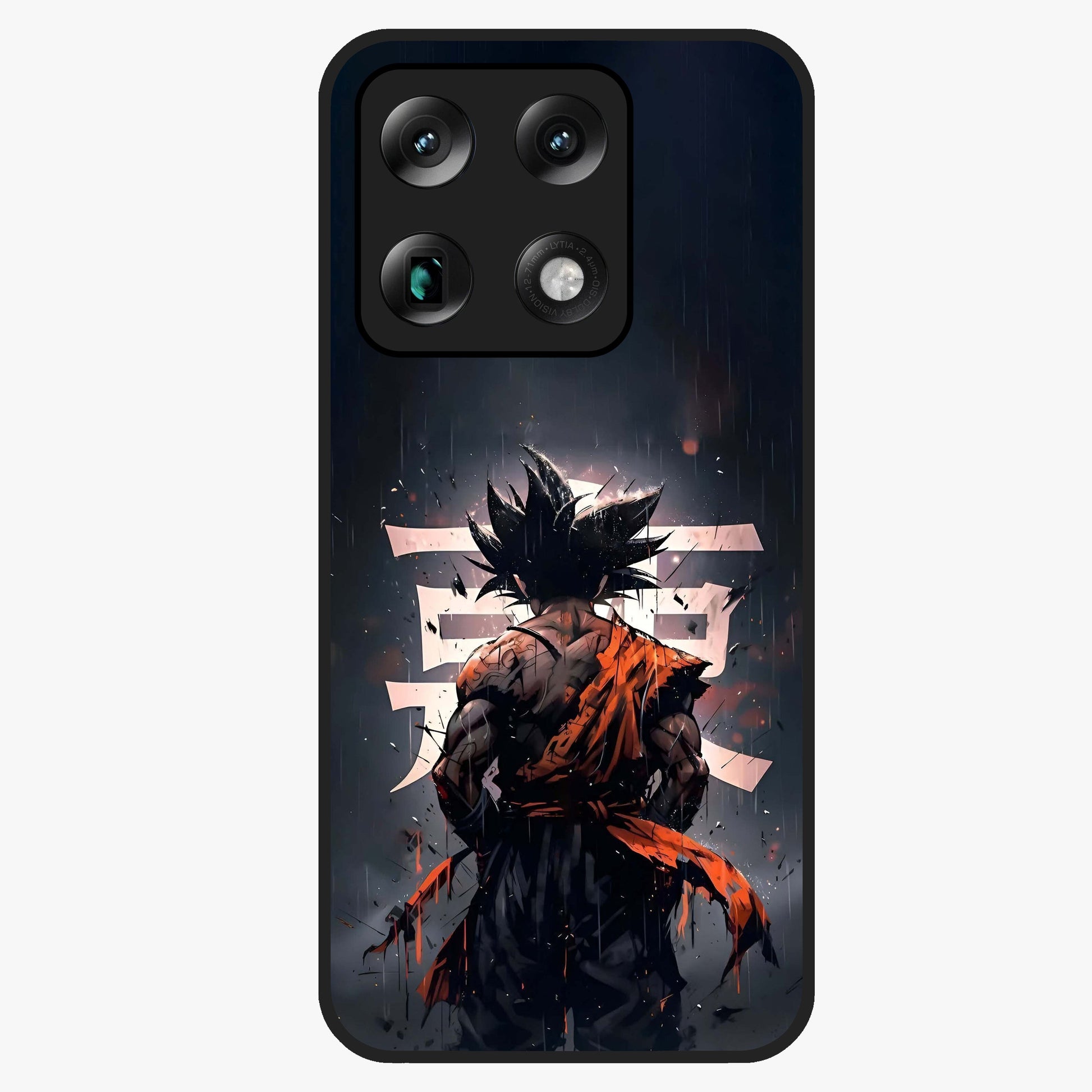 Dark Warrior In Rain Glass Case showing flat back view with warrior artwork in rainy atmosphere and glossy glass finish.