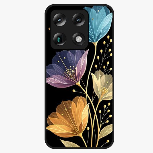 Delicate Multicolor Flowers Glass Case showing flat back view with vibrant floral artwork and glossy glass finish.