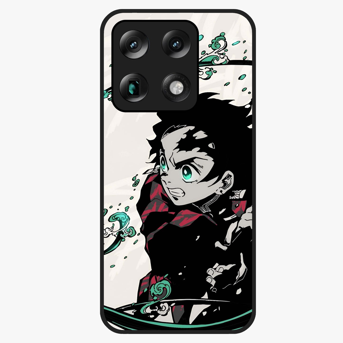 Demon Slayer Glass Case showing flat back view with bold anime inspired artwork and glossy glass finish.