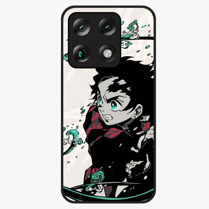 Demon Slayer Glass Case showing flat back view with bold anime inspired artwork and glossy glass finish.