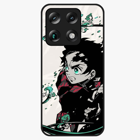 Demon Slayer Glass Case showing flat back view with bold anime inspired artwork and glossy glass finish.