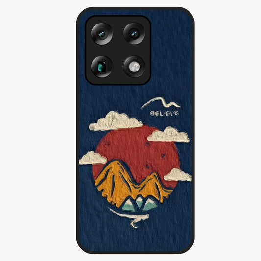 Dream Beyond Mountains Glass Case showing flat back view with scenic mountain landscape artwork and glossy glass finish.