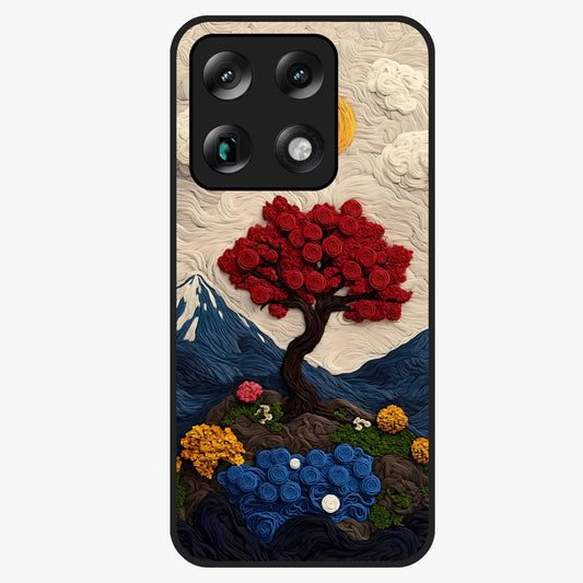 Eternal Nature Tapestry Glass Case showing flat back view with intricate nature tapestry artwork and glossy glass finish.