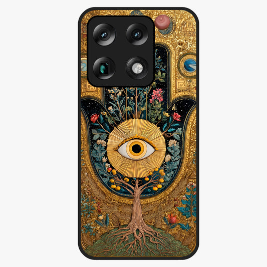 Ethereal Evil Eye Glass Case showing flat back view with mystical evil eye artwork and glossy glass finish.