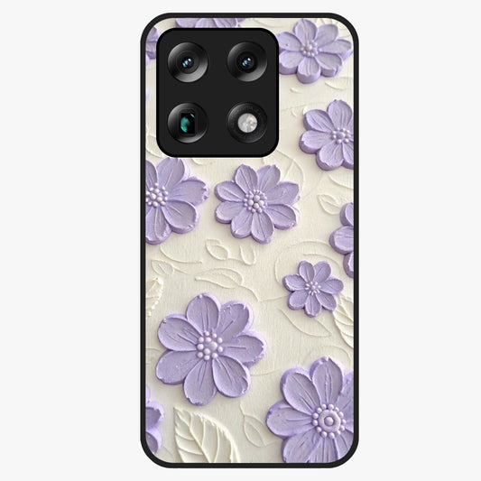 Floral Wall Art With Purple Flowers Glass Case showing flat back view with purple flower artwork and glossy glass finish.