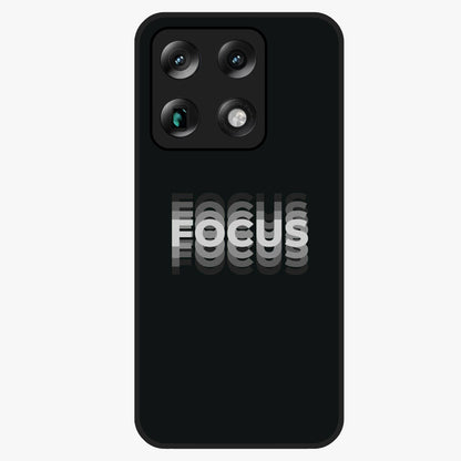 Focus Mode On Glass Case showing flat back view with bold motivational typography design and glossy glass finish.