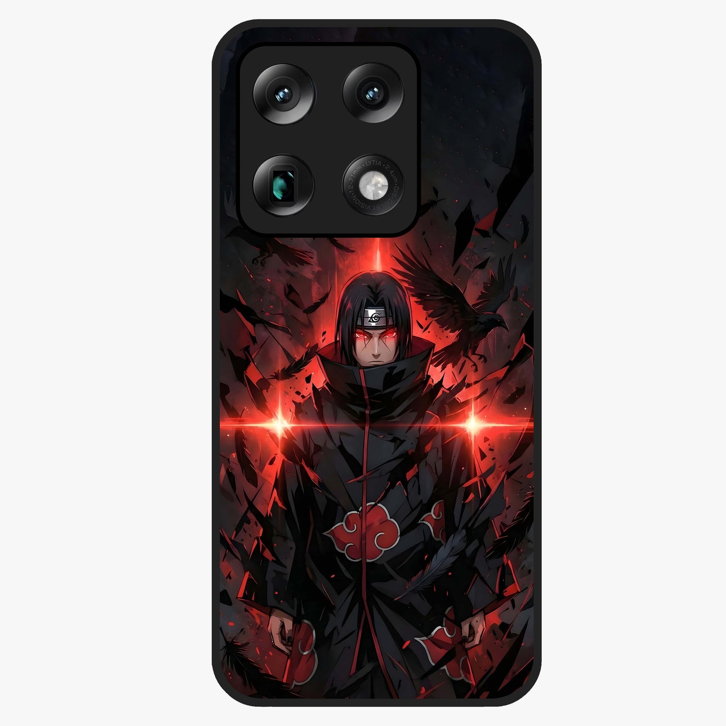 Focused Blade Discipline Glass Case showing flat back view with warrior sword themed artwork and glossy glass finish.