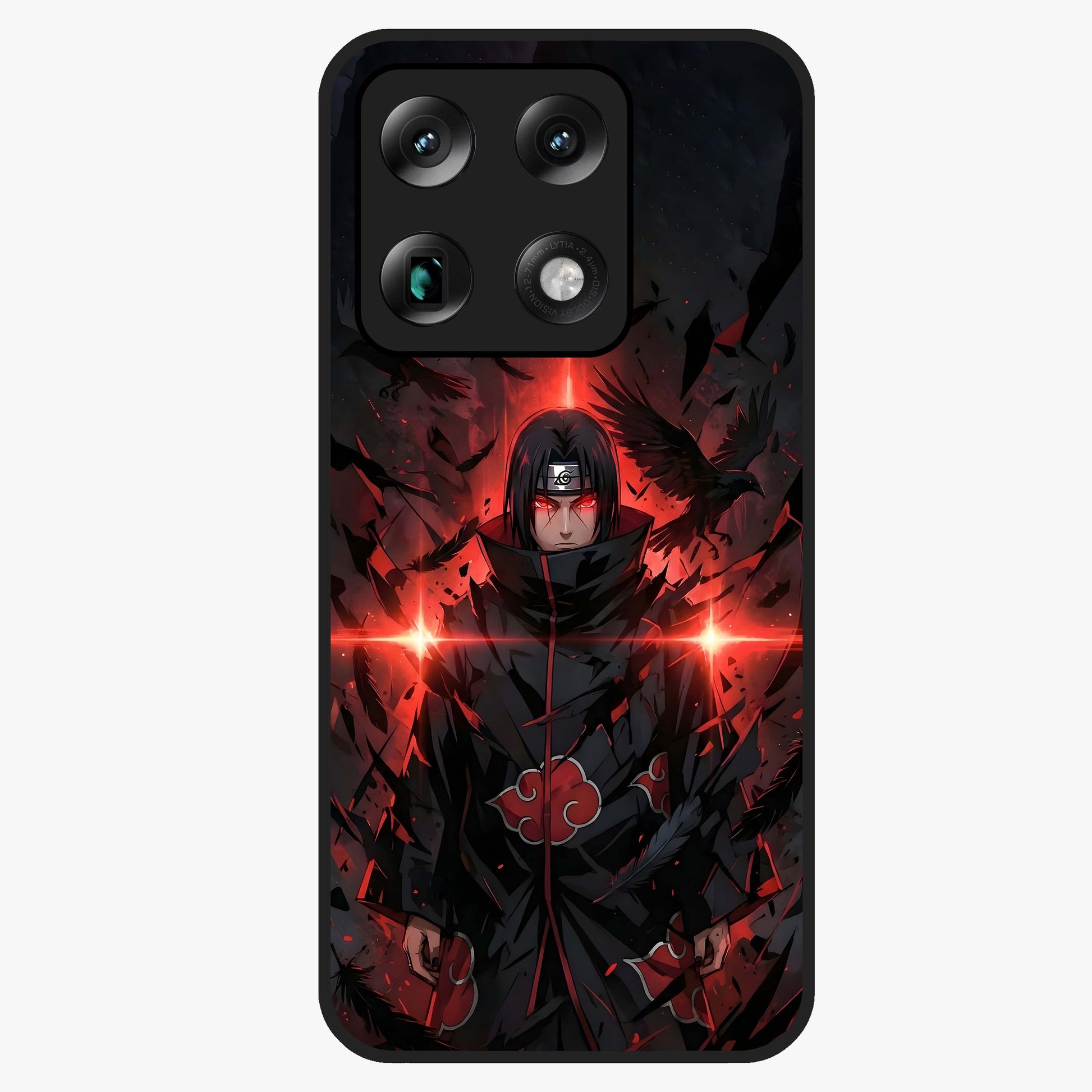 Focused Blade Discipline Glass Case showing flat back view with warrior sword themed artwork and glossy glass finish.