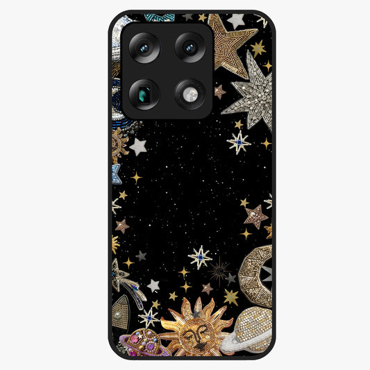 Galactic Jewel Stars Glass Case showing flat back view with sparkling star jewel artwork and glossy glass finish.