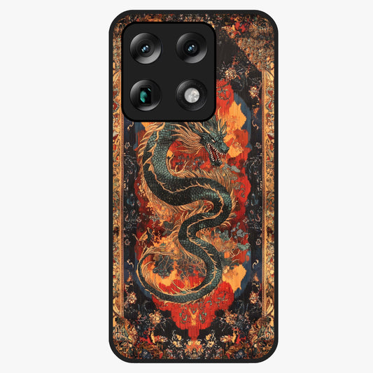 Inferno Dragon Soul Glass Case showing flat back view with fiery dragon artwork and glossy glass finish.