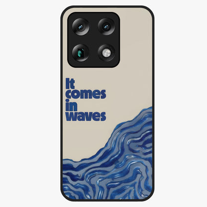 It Comes In Waves Quote Glass Case showing flat back view with inspirational wave themed quote artwork and glossy glass finish.