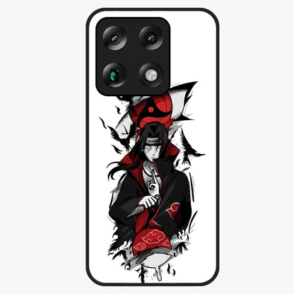 Itachi Sharingan Glass Case showing flat back view with powerful anime eye artwork and glossy glass finish.