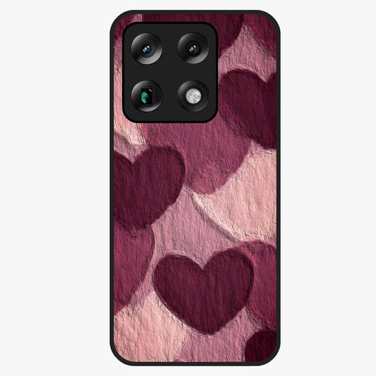 Layered Paper Hearts Glass Case showing flat back view with layered paper heart artwork and glossy glass finish.