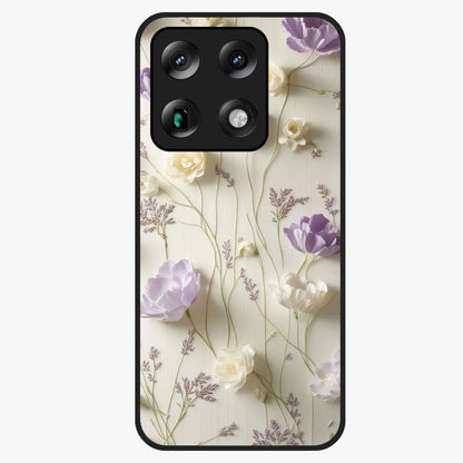 Lilac Breeze Harmony Glass Case showing flat back view with soft lilac themed artwork and glossy glass finish.
