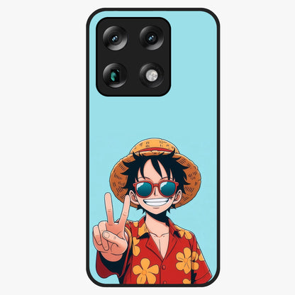 Luffy Summer Anime Vibe Glass Case showing flat back view with vibrant anime character artwork and glossy glass finish.