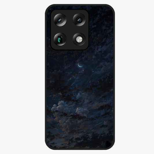 Lunar Veil Silence Glass Case showing flat back view with mystical moon veil artwork and glossy glass finish.
