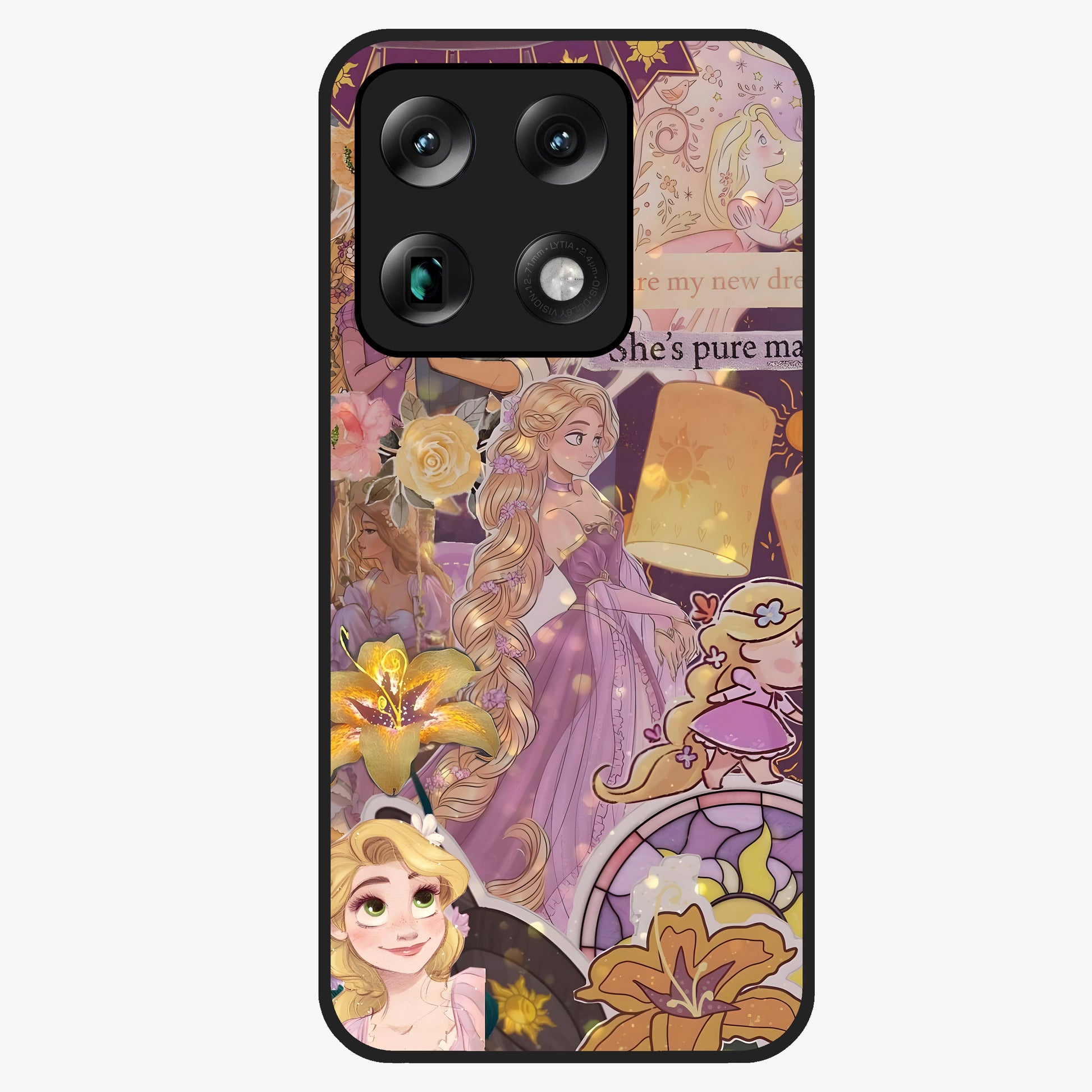 Magical Tangled Dream Glass Case showing flat back view with dreamy tangled artwork and glossy glass finish.
